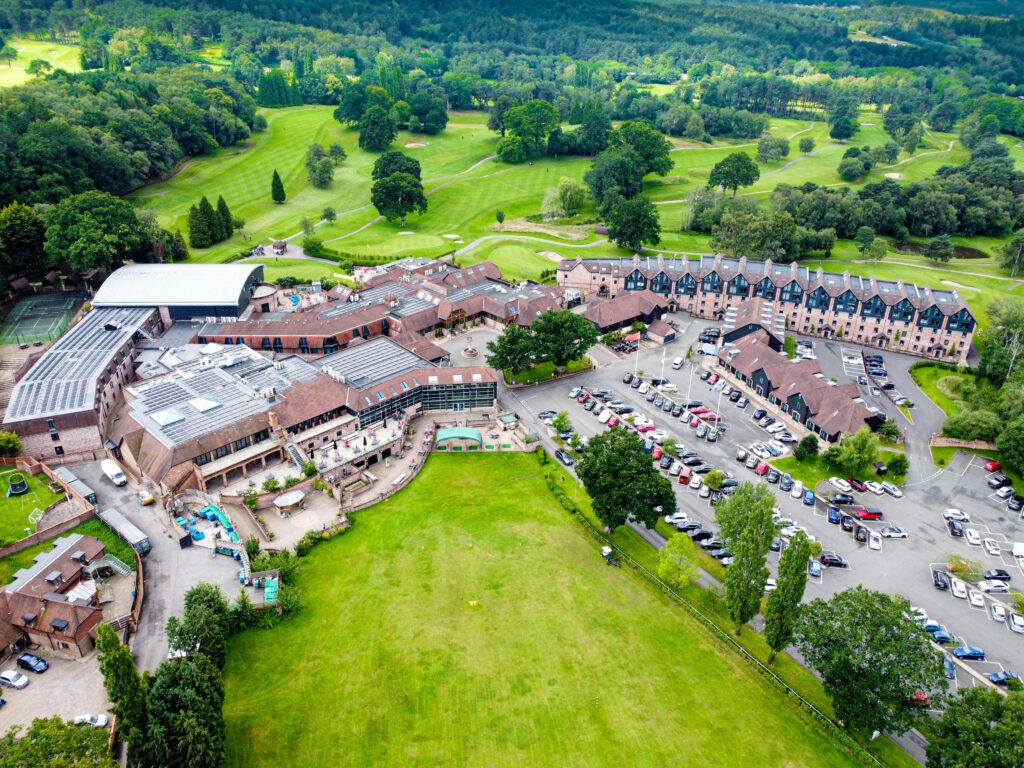 A drone photo taken from above of Old Thorns Hotel & Resort.
